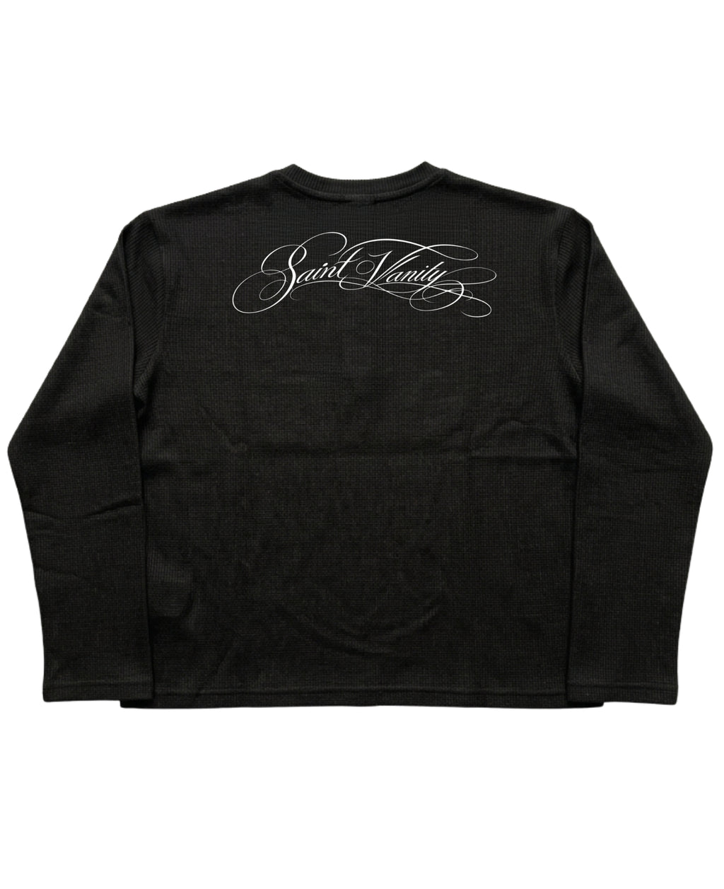 Black Henley waffle knit Back Design