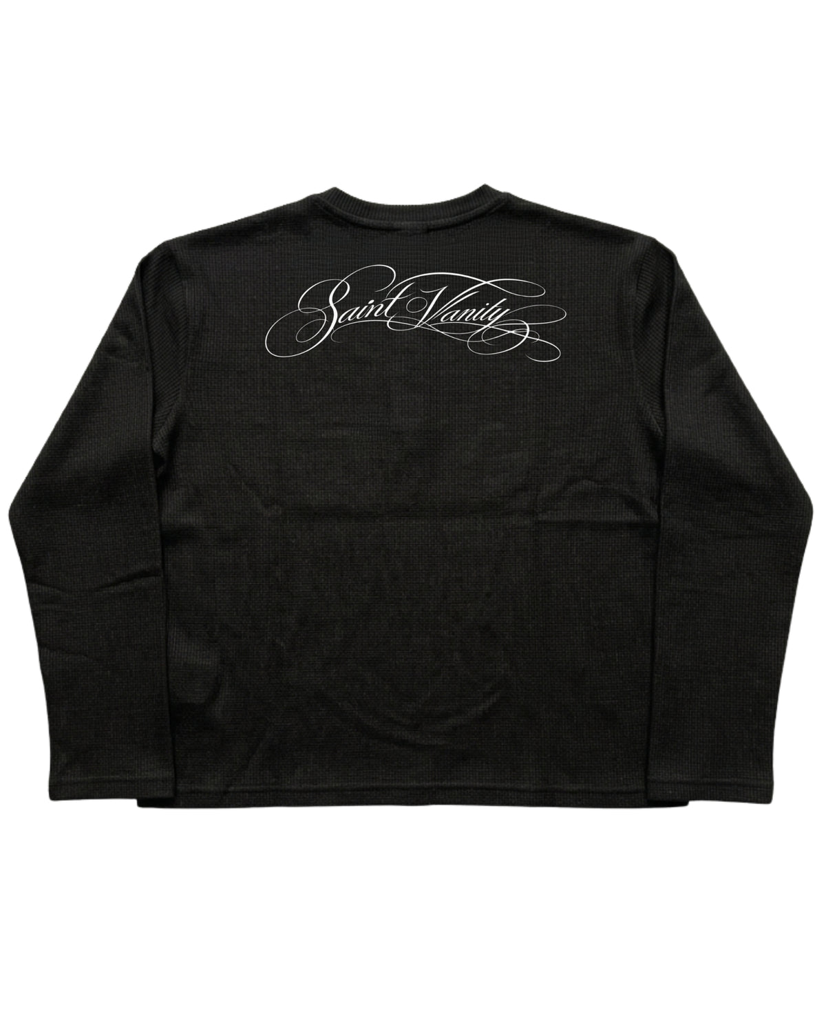 Black Henley waffle knit Back Design